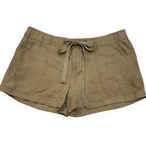 Juicy Couture Drawstring Cuffed Olive Linen Shorts Sz Med